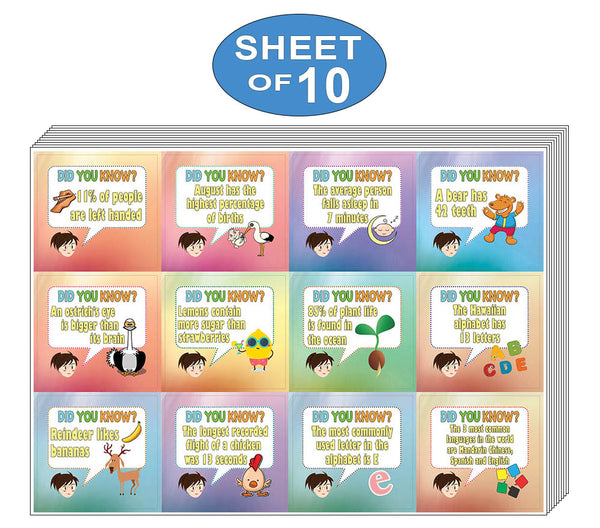 Creanoso Unbelievable Did You Know Facts Series 1 Stickers for Kids (10-Sheet) â€“ Total 120 pcs (10 X 12pcs) Individual Small Size 2.1 x 2. Inches