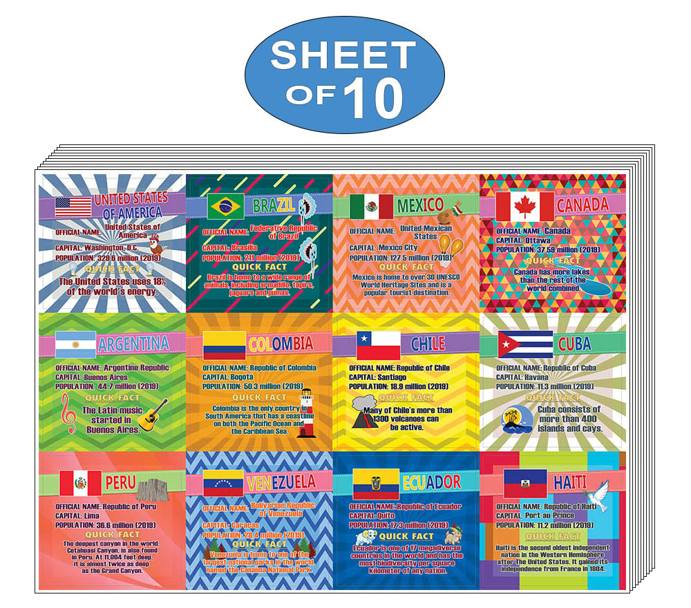 Creanoso The Americas Fun Facts Stickers for Kids - Unique Stocking St