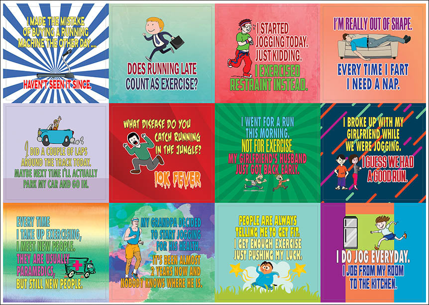 Creanoso Funny Workout Jokes Stickers â€“ Jogging and Exercising (20-Sheets) â€“ Learning Stickers â€“ Unique Stocking Stuffers Gifts for Men, Women, Teens, Athletes â€“ Surface DÃ©cor Decal Giveaways