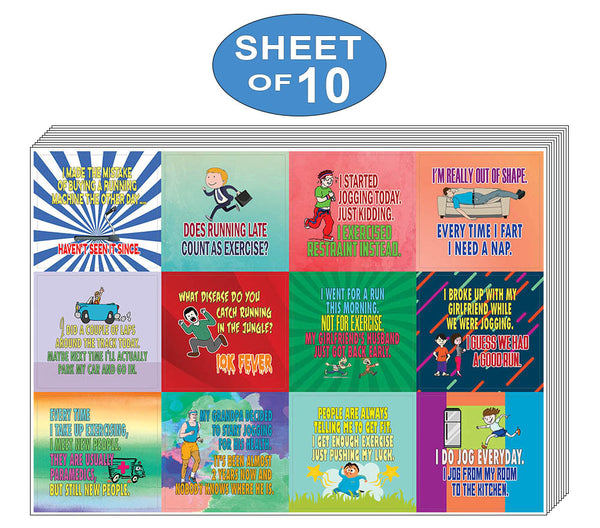 Creanoso Jogging and Exercising Funny Workout Jokes Stickers (10-Sheet) â€“ Total 120 pcs (10 X 12pcs) Individual Small Size 2.1 x 2. Inches