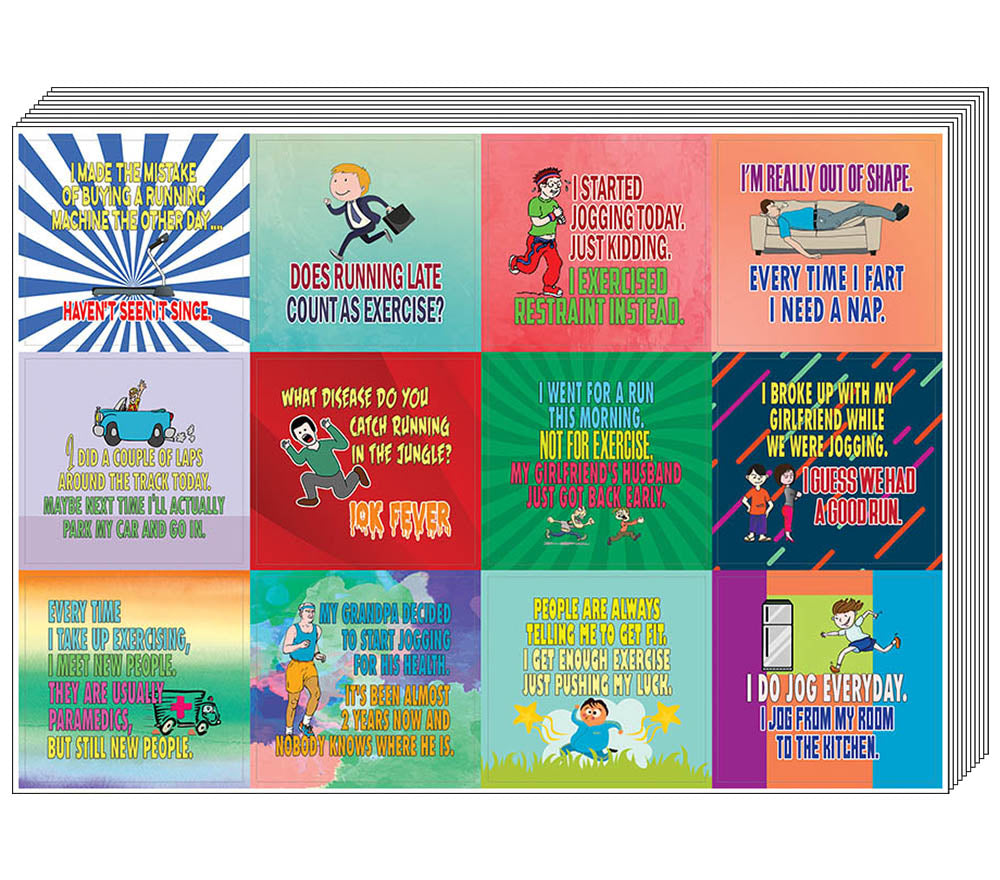 Creanoso Jogging and Exercising Funny Workout Jokes Stickers (10-Sheet) â€“ Total 120 pcs (10 X 12pcs) Individual Small Size 2.1 x 2. Inches