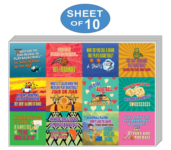 Creanoso Playing Basketball Funny Sports Jokes Stickers (10-Sheet) â€“ Total 120 pcs (10 X 12pcs) Individual Small Size 2.1 x 2. Inches