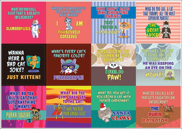 Creanoso Funny Cat Puns Jokes Stickers (10-Sheet) Ã¢â‚¬â€œ Total 120 pcs (10 X 12pcs) Individual Small Size 2.1 x 2. Inches , Waterproof, Unique Personalized Themes Designs, Any Flat Surface DIY Decoration Art Decal for Boys & Girls, Children, Teens