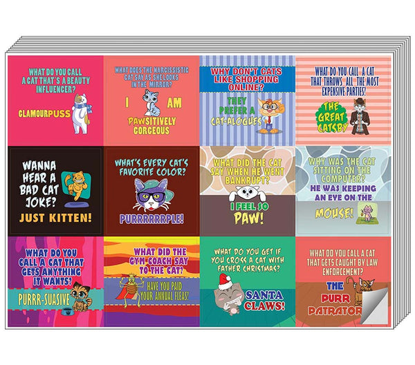 Creanoso Funny Cat Jokes Stickers (20-Sheets) Ã¢â‚¬â€œ Unique Puns Animal Stickers Ã¢â‚¬â€œ Unique Stocking Stuffers Gifts for Men, Women, Teens, Kids Ã¢â‚¬â€œ Surface DÃƒÂ©cor Decal Giveaways Ã¢â‚¬â€œ Wall Art Decal Collection