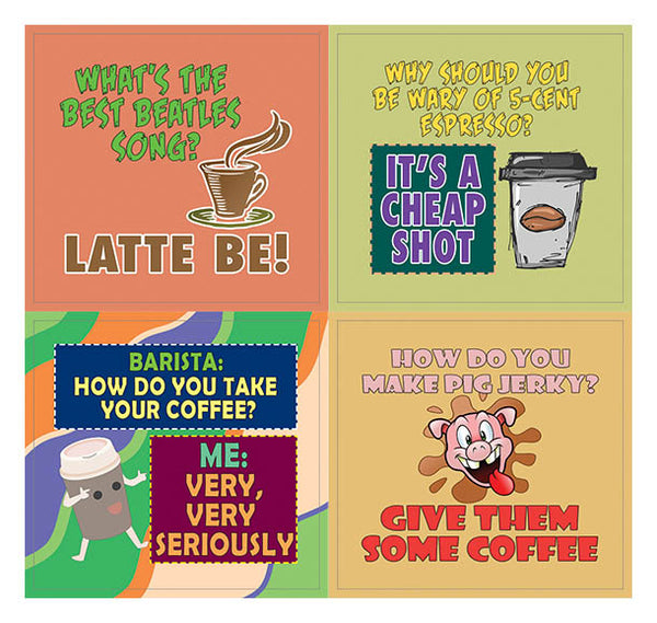 Creanoso Funny Coffee Puns Jokes Stickers (10-Sheet) Ã¢â‚¬â€œ Total 120 pcs (10 X 12pcs) Individual Small Size 2.1 x 2. Inches , Unique Designs DIY Decoration Art Decal for Children