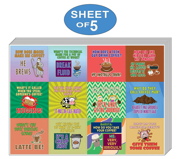 Creanoso Funny Coffee Puns Jokes Stickers   - Awesome Stocking Stuffers Gifts for Coffee Lovers (5-Sheet)