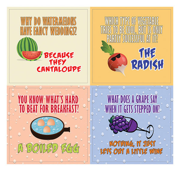 Creanoso Funny Food Jokes Stickers - Cool and Unique Gift Token Giveaways Sticky Cards Set for Food Lovers