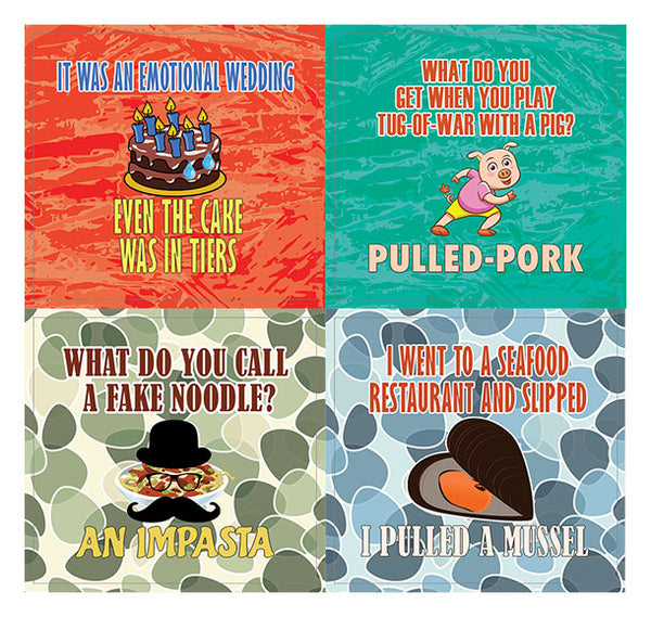 Creanoso Funny Food Jokes Stickers - Cool and Unique Gift Token Giveaways Sticky Cards Set for Food Lovers