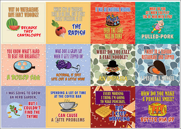 Creanoso Funny Food Jokes Stickers - Cool and Unique Gift Token Giveaways Sticky Cards Set for Food Lovers