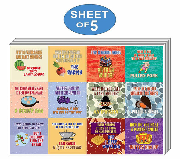 Creanoso Funny Food Jokes Stickers - Cool and Unique Gift Token Giveaways Sticky Cards Set for Food Lovers