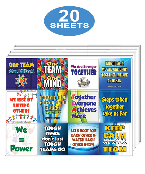 Creanoso Amazing Teamwork Stickers for Kids (20-Sheet) Ã¢â‚¬â€œ Inspiring Inspirational Sayings Sticky Notes Card Ã¢â‚¬â€œ Premium Stocking Stuffers Gift Ideas for Kids Boys Girls Ã¢â‚¬â€œ DIY Supply Ã¢â‚¬â€œ Wall Art Decal