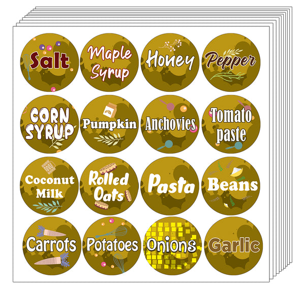 CNSST3015V Kitchen Ingredients Item Labels Text Stickers (Small Round 16pcs X 10 sheets = 160 ingredients) X 2 Sets/20 sheets