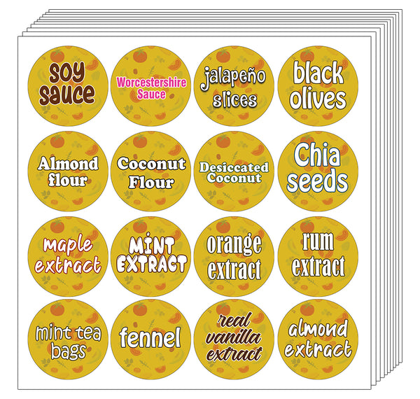 CNSST3015V Kitchen Ingredients Item Labels Text Stickers (Small Round 16pcs X 10 sheets = 160 ingredients) X 4 Sets/40 Sheets