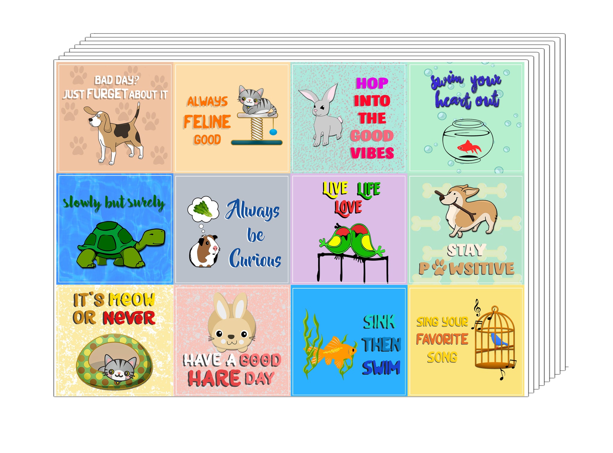 Creanoso Cute Animal Motivational Quotes Stickers - Great Giveaways Sticker Card Pack