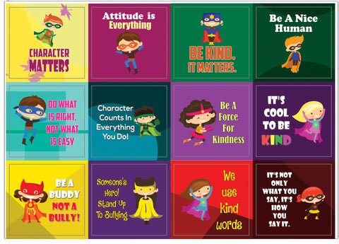 Creanoso Character Matters Stickers (20-Sheet) - Motivational Assorted Bulk Note Stickers for Graduation, Birthdays, & any Special Occasions Ã¢â‚¬â€œ School Rewards for Students