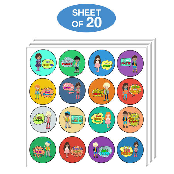 Creanoso Good Manners Stickers (20-Sheet) - Encouragement Stocking Stuffers Gifts for Boys, Girls, Teens, Men, & Women - Premium Gift Ideas Class Reward Incentives