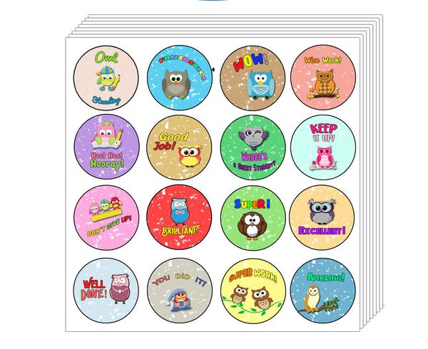 Creanoso Motivational Stickers for Kids - Owl (10-Sheet) - Fun, & Unique Assorted Designs for Children - Stocking Stuffers Party Favors & Giveaways for Teens, Adults