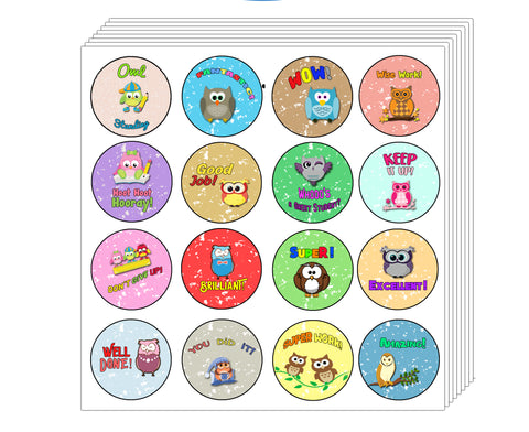 Creanoso Motivational Stickers for Kids - Owl (10-Sheet) - Fun, & Unique Assorted Designs for Children - Stocking Stuffers Party Favors & Giveaways for Teens, Adults