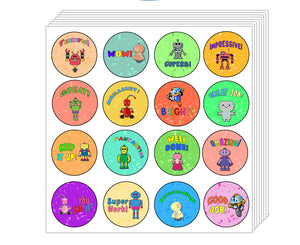 Creanoso Motivational Stickers for Kids - Robot (20-Sheet) - ssorted Designs for Children - Classroom Reward Incentives for Students - Stocking Stuffers & Party Favors