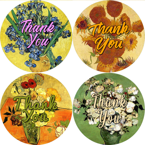 Creanoso Van Gogh Thank You Stickers (20-Sheet) - Assorted Bulk Thank You Stickers for Events - Gifts Token Ideas for Men, Women, Adults - Sixteen Round Shape Designs