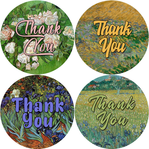 Creanoso Van Gogh Thank You Stickers (20-Sheet) - Assorted Bulk Thank You Stickers for Events - Gifts Token Ideas for Men, Women, Adults - Sixteen Round Shape Designs