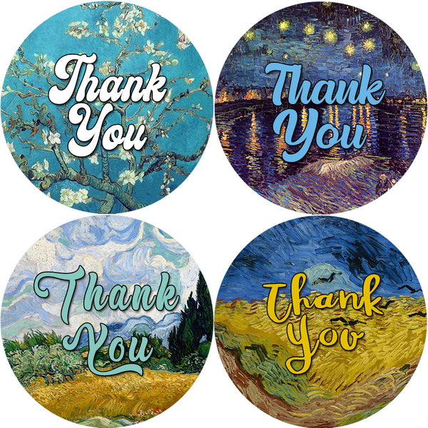 Creanoso Van Gogh Thank You Stickers (20-Sheet) - Assorted Bulk Thank You Stickers for Events - Gifts Token Ideas for Men, Women, Adults - Sixteen Round Shape Designs