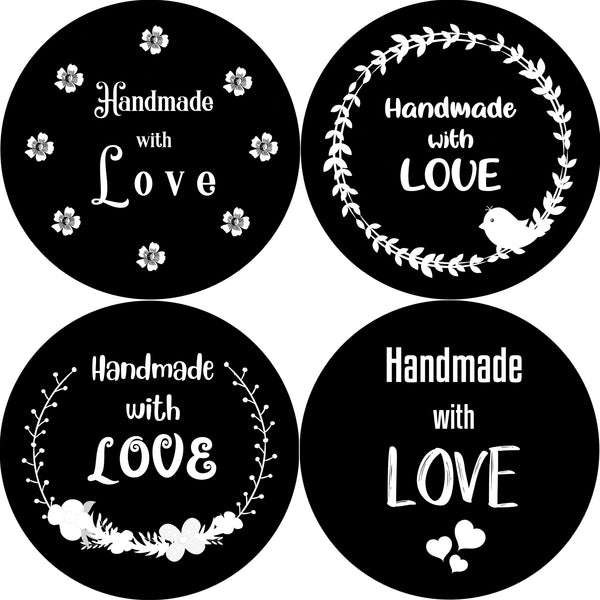 Creanoso Handmade with Love Stickers - Black and White (20-Sheet) - Assorted Bulk Pack - Gift Ideas for Men Women Boys Girls - Love Appreciation for Family, Relatives, and Friends