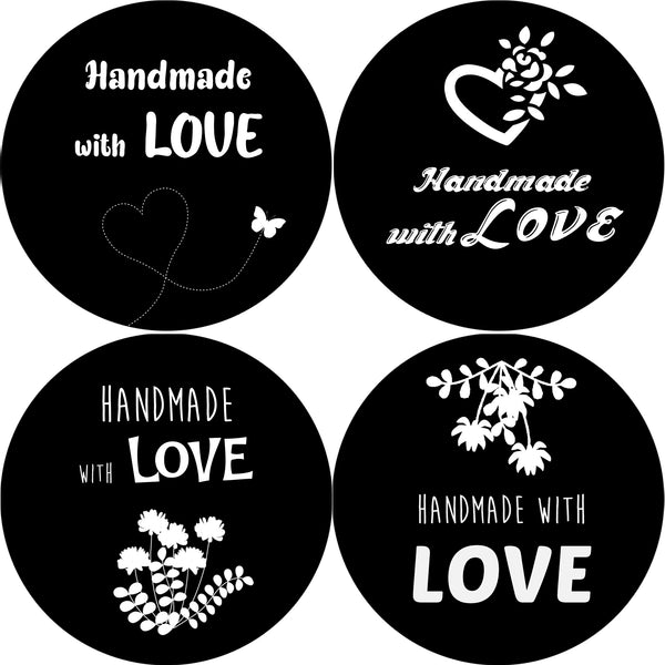 Creanoso Handmade with Love Stickers - Black and White (20-Sheet) - Assorted Bulk Pack - Gift Ideas for Men Women Boys Girls - Love Appreciation for Family, Relatives, and Friends