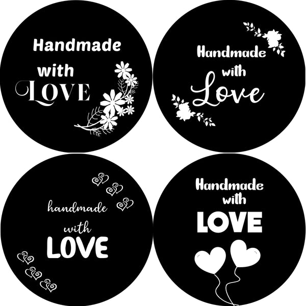 Creanoso Handmade with Love Stickers - Black and White (20-Sheet) - Assorted Bulk Pack - Gift Ideas for Men Women Boys Girls - Love Appreciation for Family, Relatives, and Friends