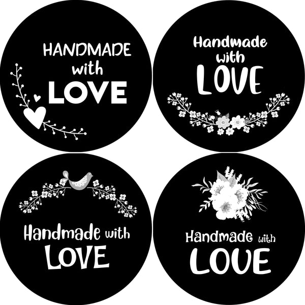 Creanoso Handmade with Love Stickers - Black and White (20-Sheet) - Assorted Bulk Pack - Gift Ideas for Men Women Boys Girls - Love Appreciation for Family, Relatives, and Friends