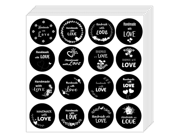 Creanoso Handmade with Love Stickers - Black and White (20-Sheet) - Assorted Bulk Pack - Gift Ideas for Men Women Boys Girls - Love Appreciation for Family, Relatives, and Friends