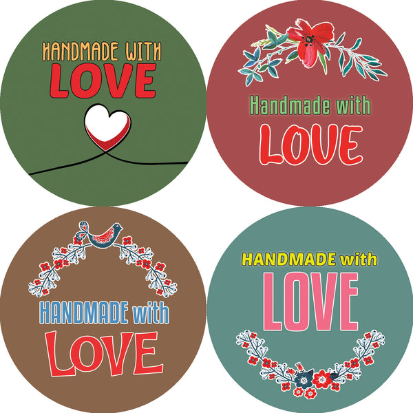 Handmade with Love Stickers - Floral- Colorful and Unique Designs Perfect for Any Occasions as Gifts