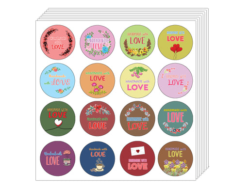 Handmade with Love Stickers - Floral- Colorful and Unique Designs Perfect for Any Occasions as Gifts
