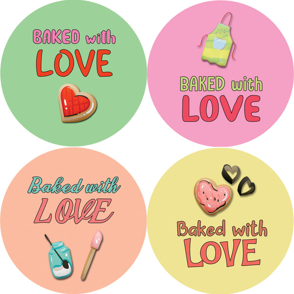 Creanoso Baked with Love Stickers (10-Sheet) - Stocking Stuffers Gift Ideas for Family, Relatives and Friends - 16 Assorted and Colorful Designs - Awesome Idea for Party Favors and Giveaways