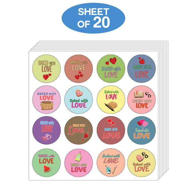Creanoso Baked with Love Stickers (20-Sheet) - School Classroom Incentives - Party favors and Giveaways to Any Celebrations Like Birthdays, Weddings, Baptismal, and Bridal Showers