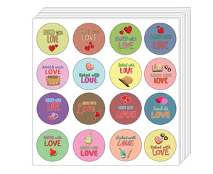 Creanoso Baked with Love Stickers (10-Sheet) - Stocking Stuffers Gift Ideas for Family, Relatives and Friends - 16 Assorted and Colorful Designs - Awesome Idea for Party Favors and Giveaways