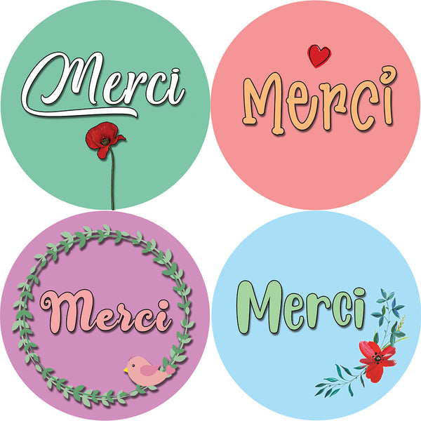 Creanoso Merci Stickers (10-Sheet) - Perfect Gift Ideas and Business Giveaways - Party Favors and School Classroom Incentives - 16 Assorted Unique Designs