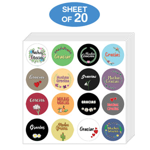 Spanish Espanol Thank You Gracias Stickers (20-Sheet) - Colorful Gift Stickers â€“ Awesome Stocking Stuffers Gifts for Boys & Girls, Teens, Adults â€“ Wall Table Surface Decor Art Decal â€“ Cool Giveaways