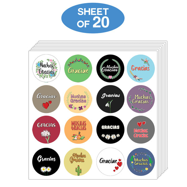Spanish Espanol Thank You Gracias Stickers (20-Sheet) - Colorful Gift Stickers â€“ Awesome Stocking Stuffers Gifts for Boys & Girls, Teens, Adults â€“ Wall Table Surface Decor Art Decal â€“ Cool Giveaways