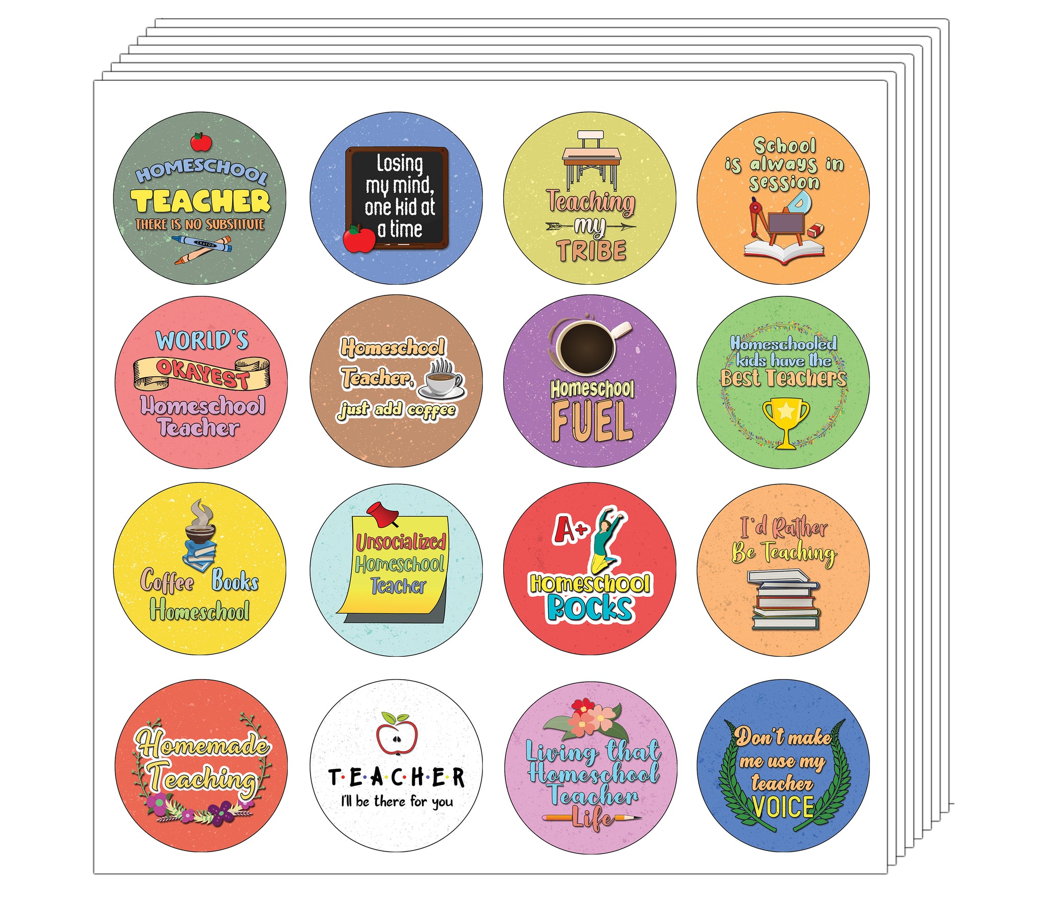 Creanoso Funny Homeschool Teacher Stickers (5-Sheet) - Stocking Stuffers Premium Quality Gift Ideas for Children, Teens, & Adults - Corporate Giveaways & Party Favors