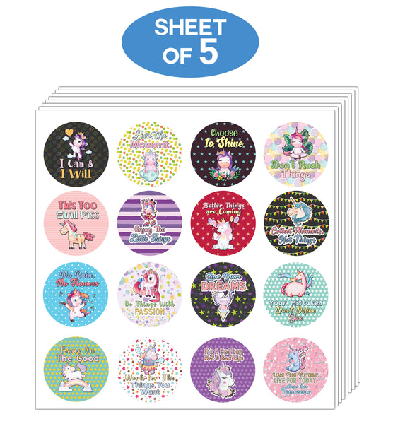 Creanoso Unicorn Stickers Series 1 - Motivational (5-Sheet) - Stocking Stuffers Premium Quality Gift Ideas for Children, Teens, Adults - Giveaways for Every Occasions & Party Favors