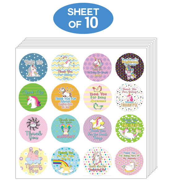 Creanoso Unicorn Stickers Series 2 - Thank You (10-Sheet) - Classroom Reward Incentives for Students and Children - Stocking Stuffers Party Favors & Giveaways for Teens & Adults