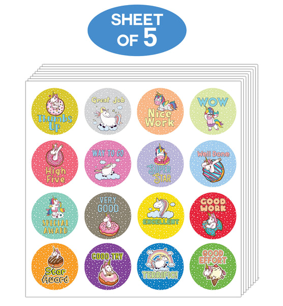 Creanoso Unicorn Stickers Series 4 - Classroom Rewards (5-Sheet) - Stocking Stuffers Premium Quality Gift Ideas for Children, Teens, & Adults - Corporate Giveaways & Party Favors