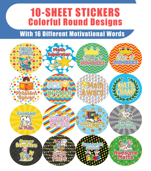 Creanoso Maths Award Stickers (10-Sheet) - Classroom Reward Incentives for Students and Children - Stocking Stuffers Party Favors & Giveaways for Teens & Adults