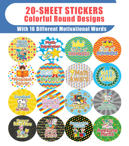 Creanoso Maths Award Stickers (20-Sheet) - Premium Quality Gift Ideas for Children, Teens, & Adults for All Occasions - Stocking Stuffers Party Favor & Giveaways
