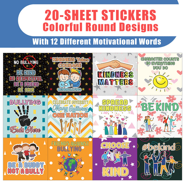 Creanoso Anti-Bullying Stickers Series 2 (20-Sheet) - Premium Quality Gift Ideas for Children, Teens, & Adults for All Occasions - Stocking Stuffers Party Favor & Giveaways
