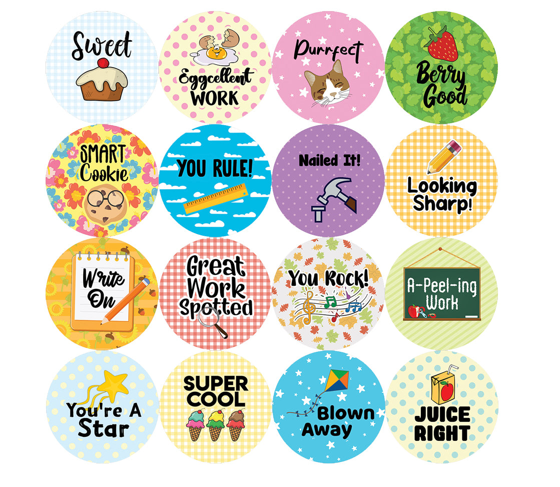 Children Class Award Stickers - Food Puns (20-Sheet)