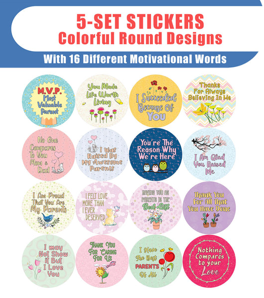 Creanoso Parents Appreciation Stickers (5-Sheet) - Stocking Stuffers Premium Quality Gift Ideas for Children, Teens, & Adults - Corporate Giveaways & Party Favors