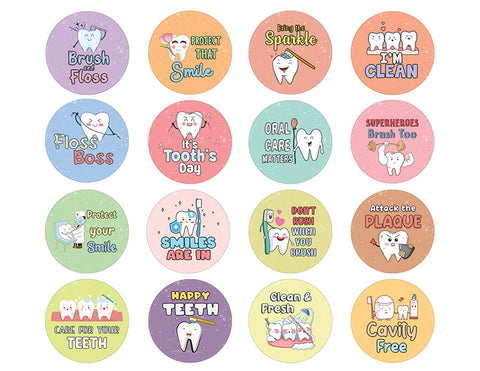 Dental Hygiene Stickers for Kids (10 Set X 16 Designs)