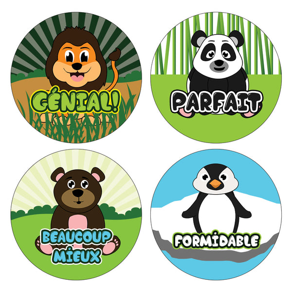 Creanoso French Animals Praise Words Rewards Stickers for Kids (10-Sheets) Ã¢â‚¬â€œ Great Learning Wall Art Decal Stickers Ã¢â‚¬â€œ Stocking Stuffers Gifts for Kids, Boys, Girls Ã¢â‚¬â€œ Unique Sticky Cards Token Giveaway